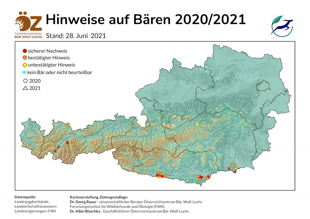OeZ_Baerenhinweise_2020_2021-1024x724 Bär - Verbreitung Österreich