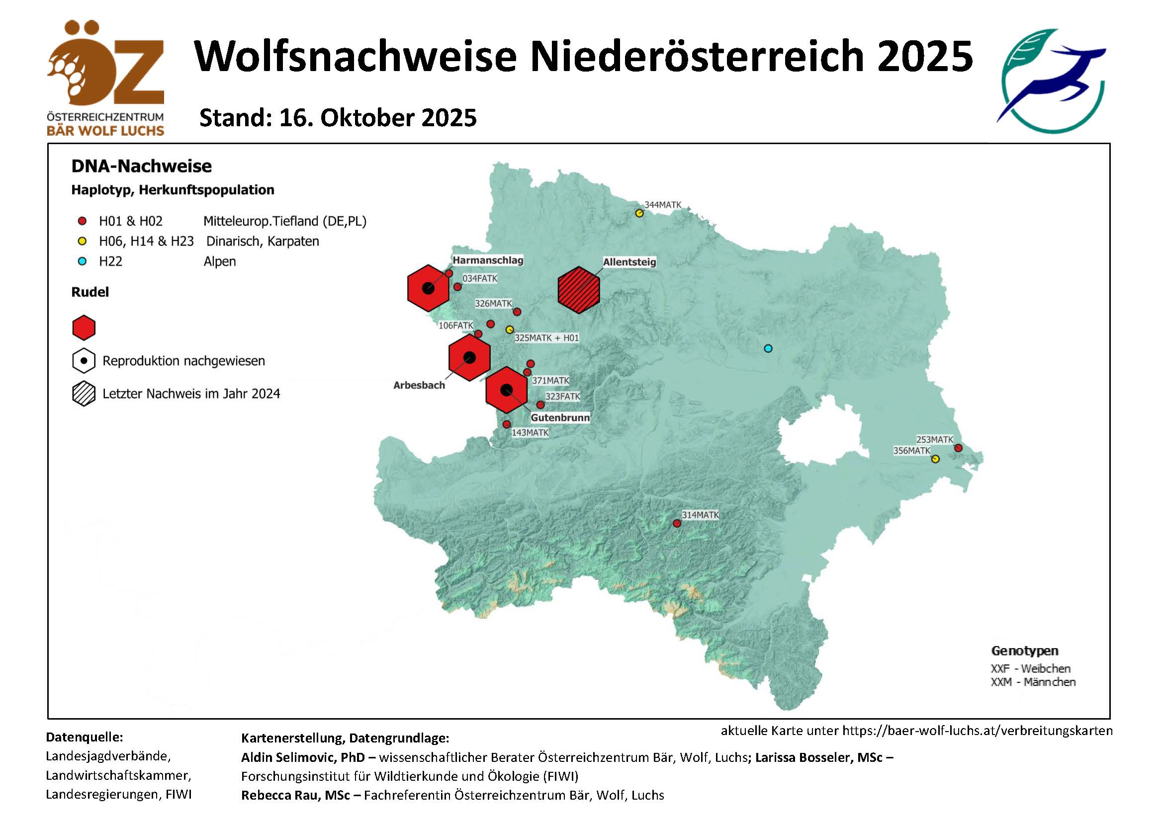 OeZ_Wolfsnachweise_2025_10_16_Noe Wolf - Verbreitung Österreich