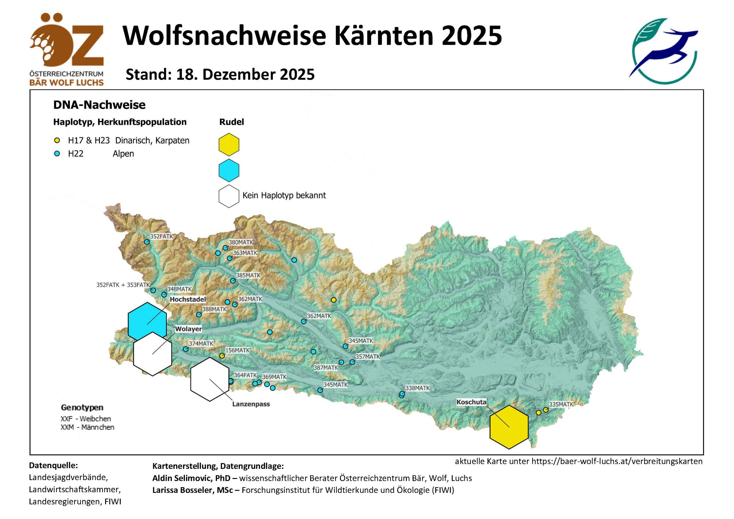 OeZ_Wolfsnachweise_2025_12_18_Ktn-scaled Wolf - Verbreitung Österreich