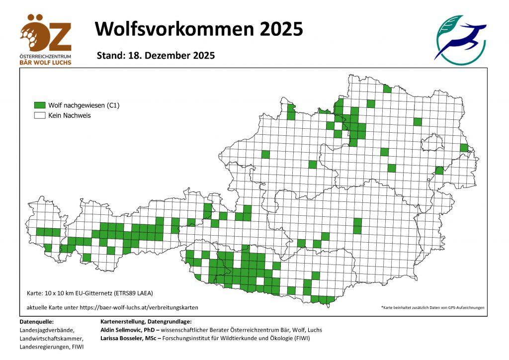 OeZ_Wolfsvorkommen_2025_12_18_Oesterreich-1024x724 Wolf - Verbreitung Österreich